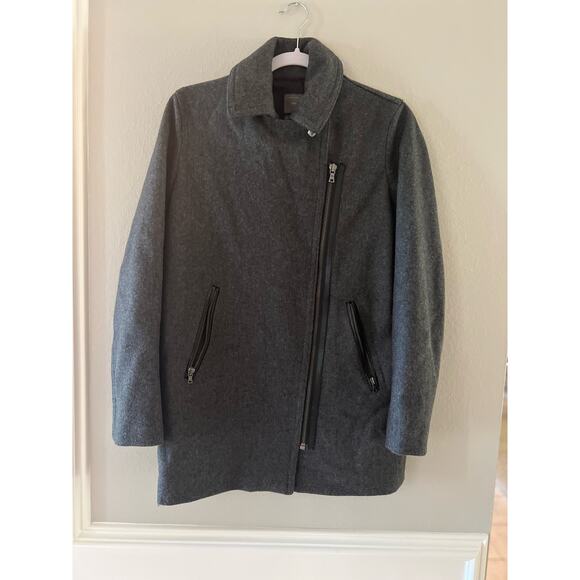 Gap Grey Women's Wool Blend Coat w/Black Leather Trim Size XS - Picture 2 of 6